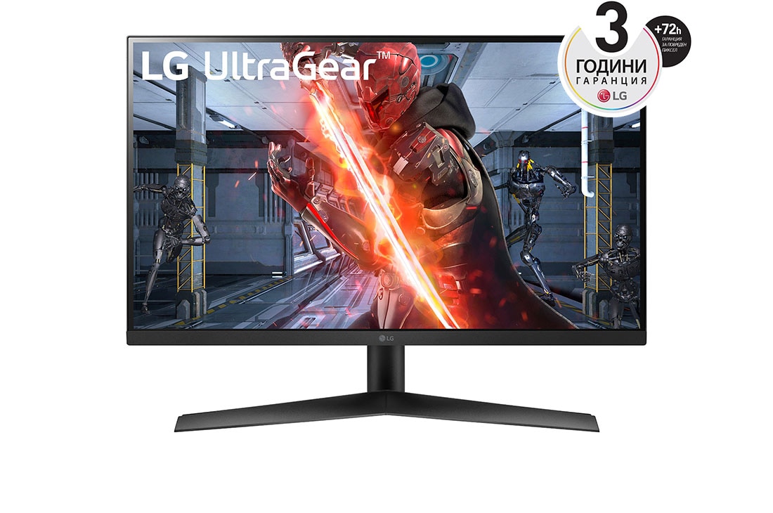 LG 27-инчов UltraGear? 16:9 Full HD извит гейминг монитор със скорост на опресняване 144 Hz, изглед отпред, 27GN60R-B
