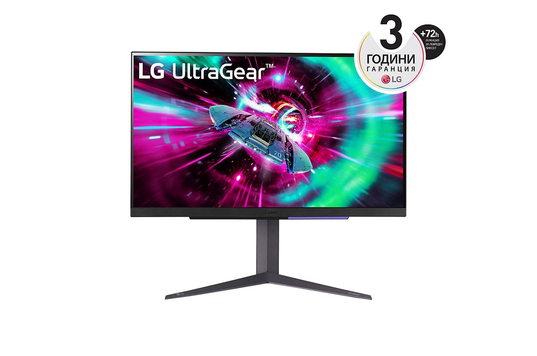 LG 27'' LG UltraGear? 16:9 UHD монитор за игри със 144 Hz честота на опресняване, изглед отпред, 27GR93U-B