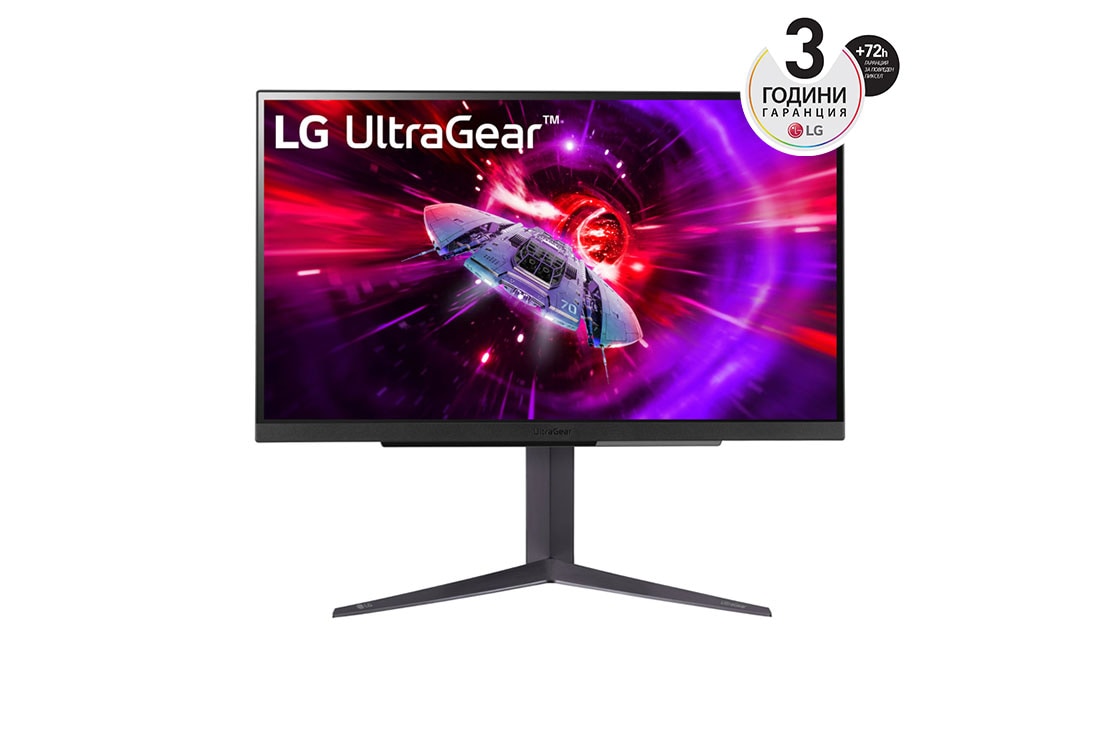 LG 27” UltraGear? 16:9 съотношение на страните, двоен QHD, геймърски монитор с честота на опресняване 240 Hz, изглед отпред, 27GR83Q-B