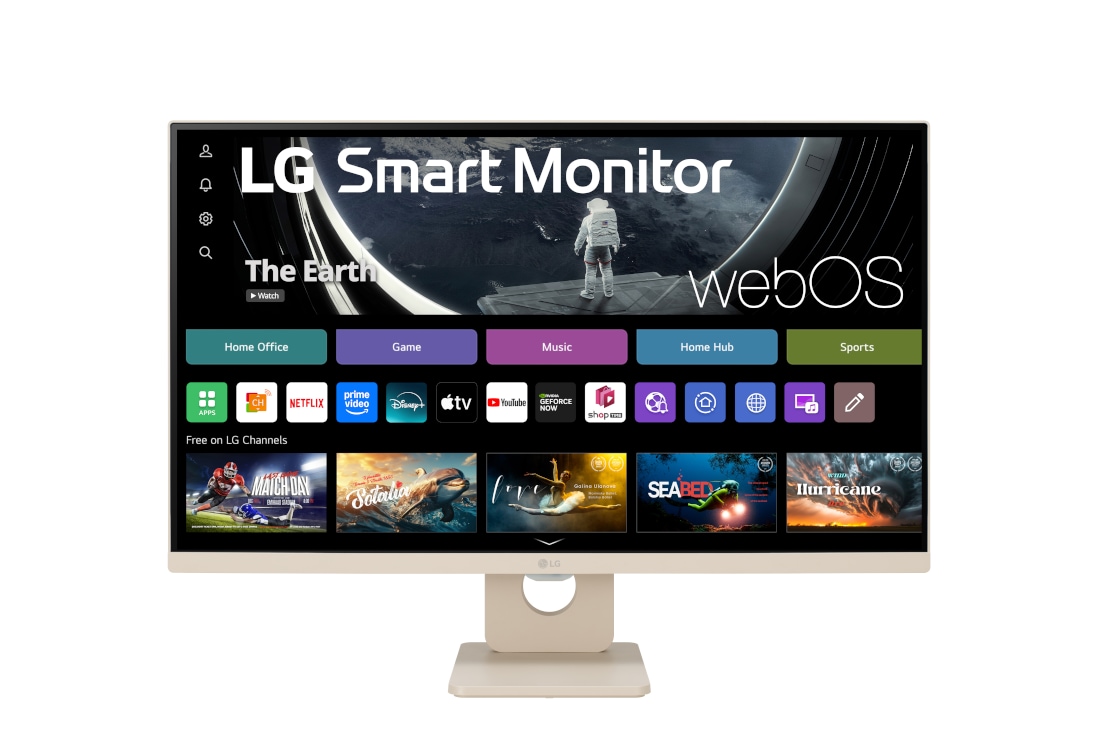 LG 27” 16:9 съотношение на страните Full HD IPS Smart монитор с webOS платформа, 27SR50F-E изглед отпред, 27SR50F-E