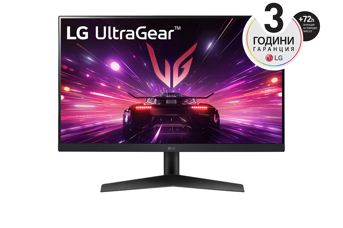 LG 24'' UltraGear? IPS 16:9 аспектно съотношение FHD монитор за игри със 180 Hz честота на опресняване, изглед отпред, 24GS60F-B