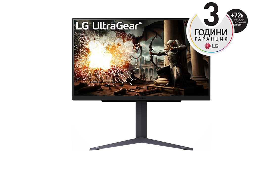 LG 27'' UltraGear? IPS 16:9 аспектно съотношение QHD монитор за игри с 200 Hz честота на опресняване, изглед отпред, 27GS75Q-B
