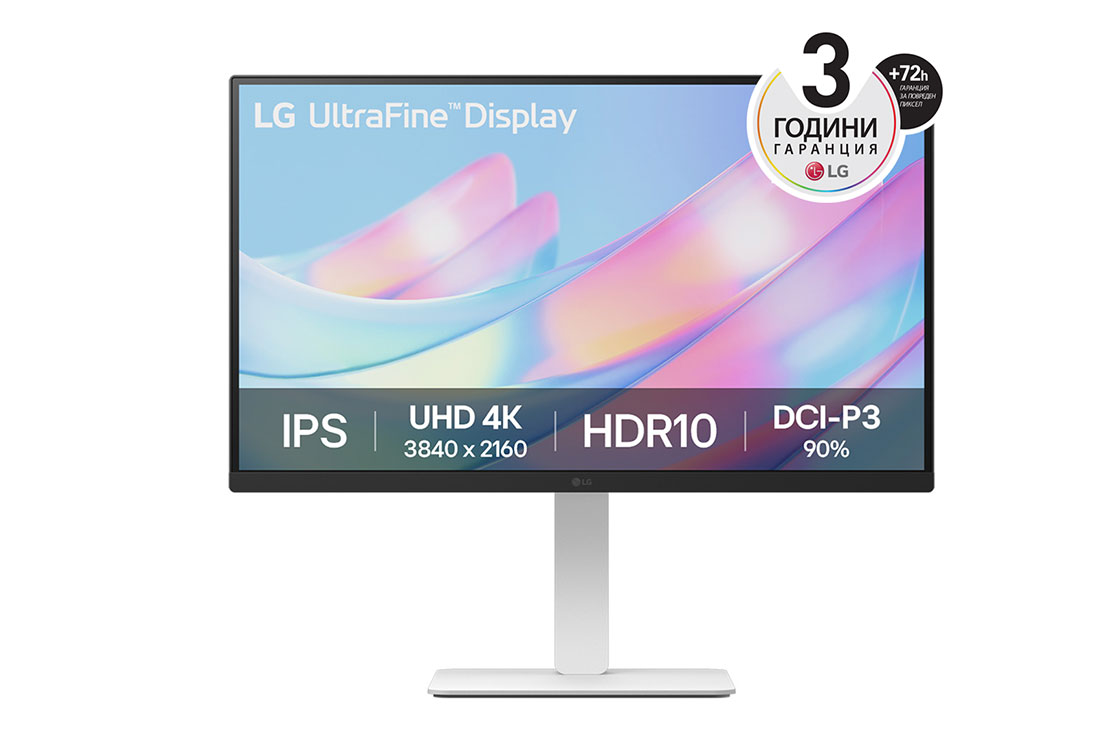 LG 27” UltraFine? 16:9 аспектно съотношение 4K UHD IPS монитор с честота на опресняване 60 Hz, изглед отпред, 27US550-W