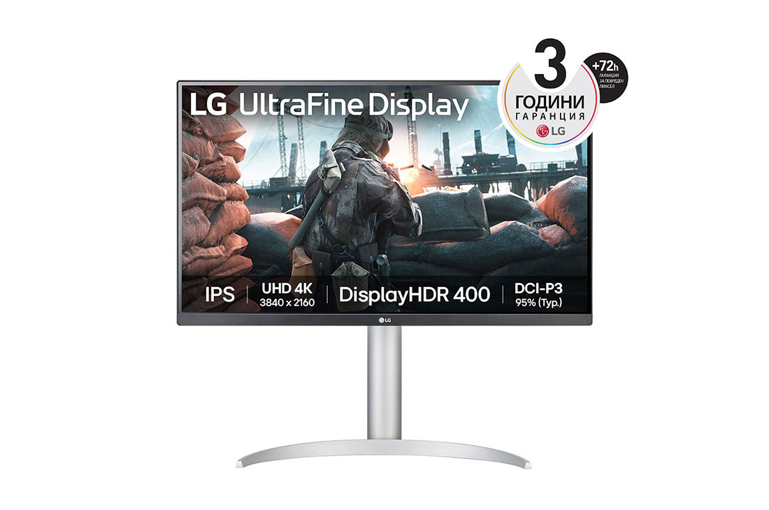 LG 27” UltraFine? 16:9 аспектно съотношение 4K IPS монитор с честота на опресняване 60 Hz, Изглед отпред, 27UP650K-W
