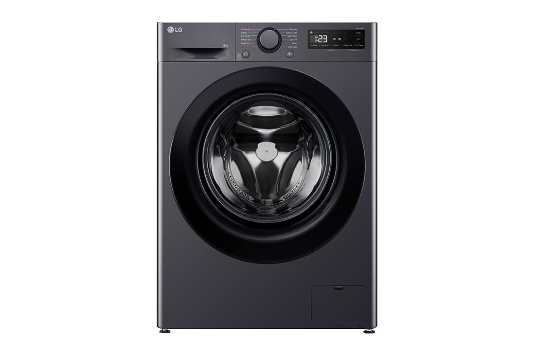 LG 8 кг, макс. 1200 оборота/мин., Перална машина с пара, AI DD? технология, Slim дизайн, изглед отпред, F2WR508SBM