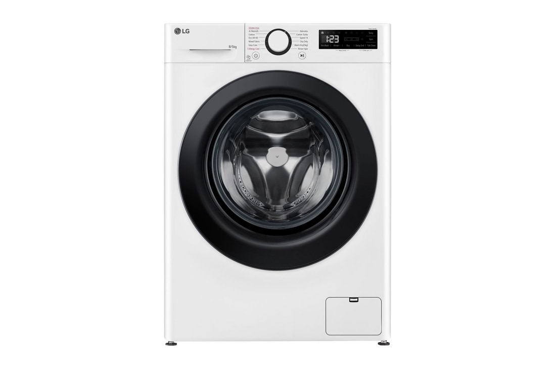 LG 8/5 кг, макс. 1200 оборота/мин., Пералня със сушилня с пара, AI DD? технология, Slim дизайн, Изглед отпред, F2DR508SBW