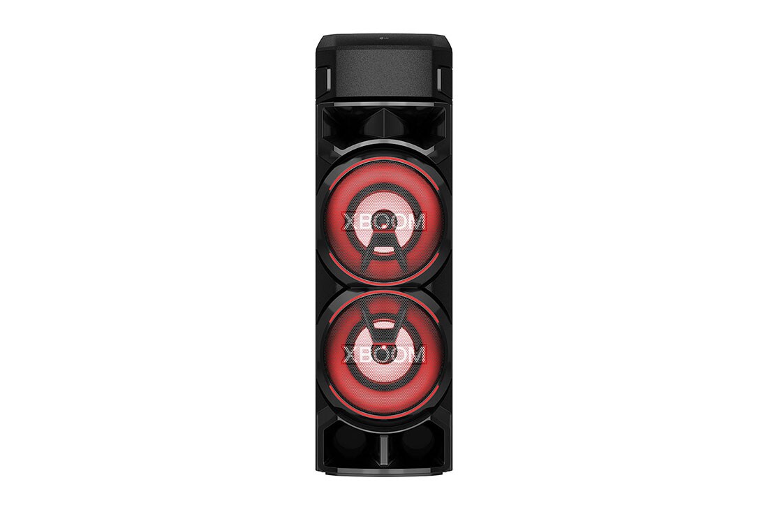 LG XBOOM RN9N, vista frontal con luz roja, RN9N