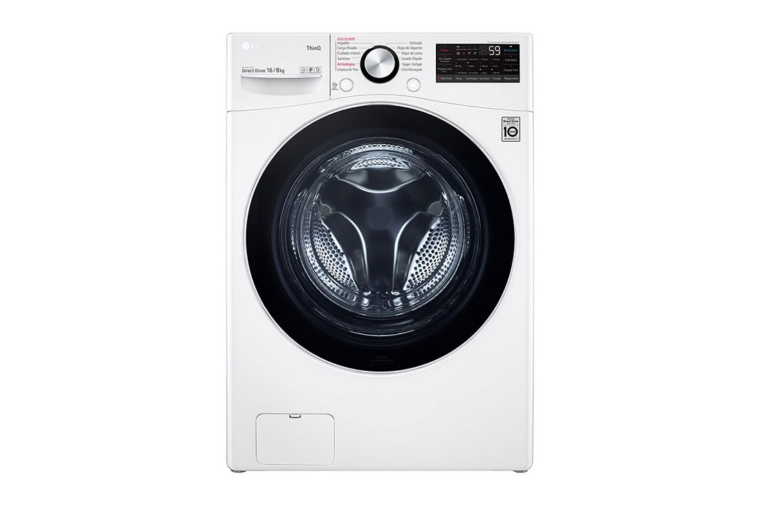LG Lavadora secadora de 16 KG con tecnología AI DD? y TurboWash, vista frontal, WD16WG2S6