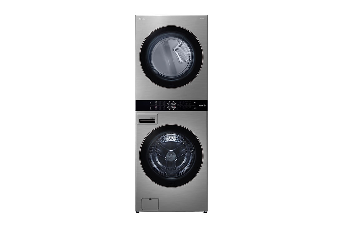 LG Torre de lavado WashTower? (Lavadora y Secadora) LG Carga Frontal Inverter AI DD (Con Inteligencia Artificial) y Conectividad LG ThinQ 22Kg / 22Kg - Silver, font view of WKE100HVA, WKE100HVA