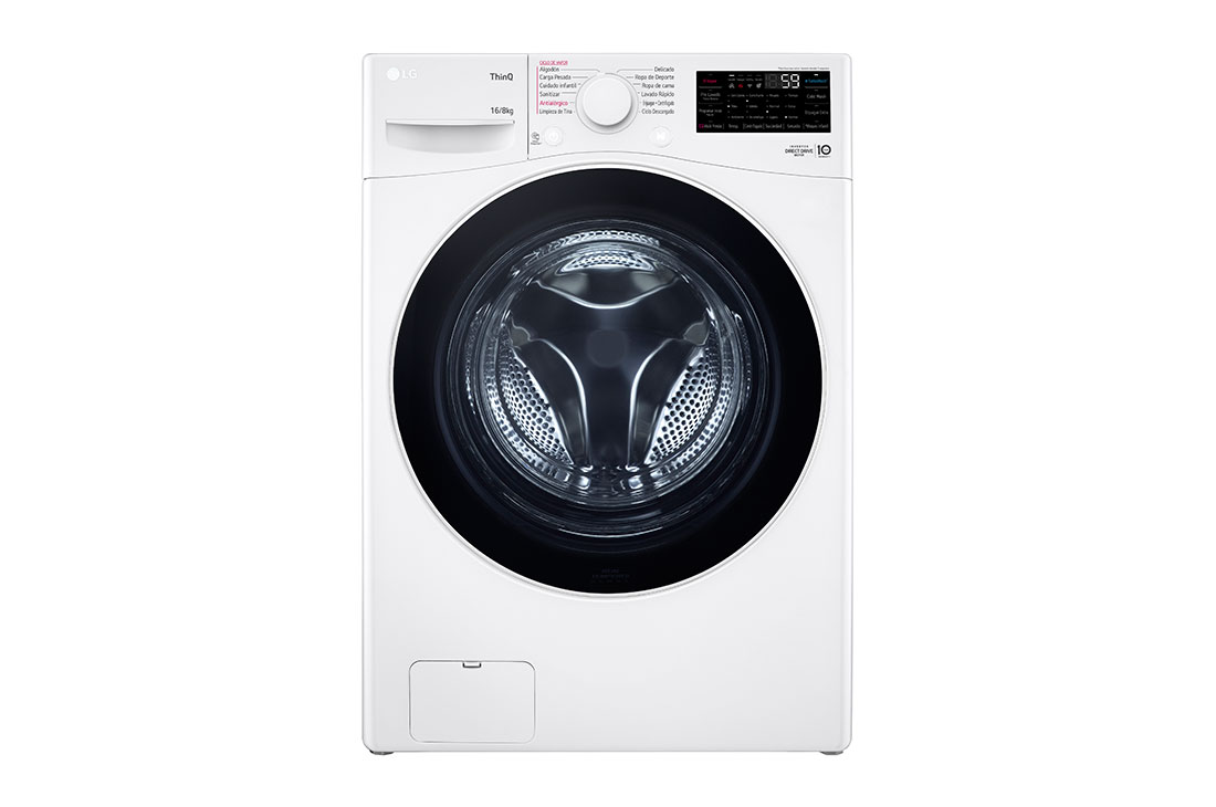 LG Lavadora secadora de 16Kg/8Kg  con tecnología AI DD? y TurboWash Blanco, vista frontal, WD16WG2S6P