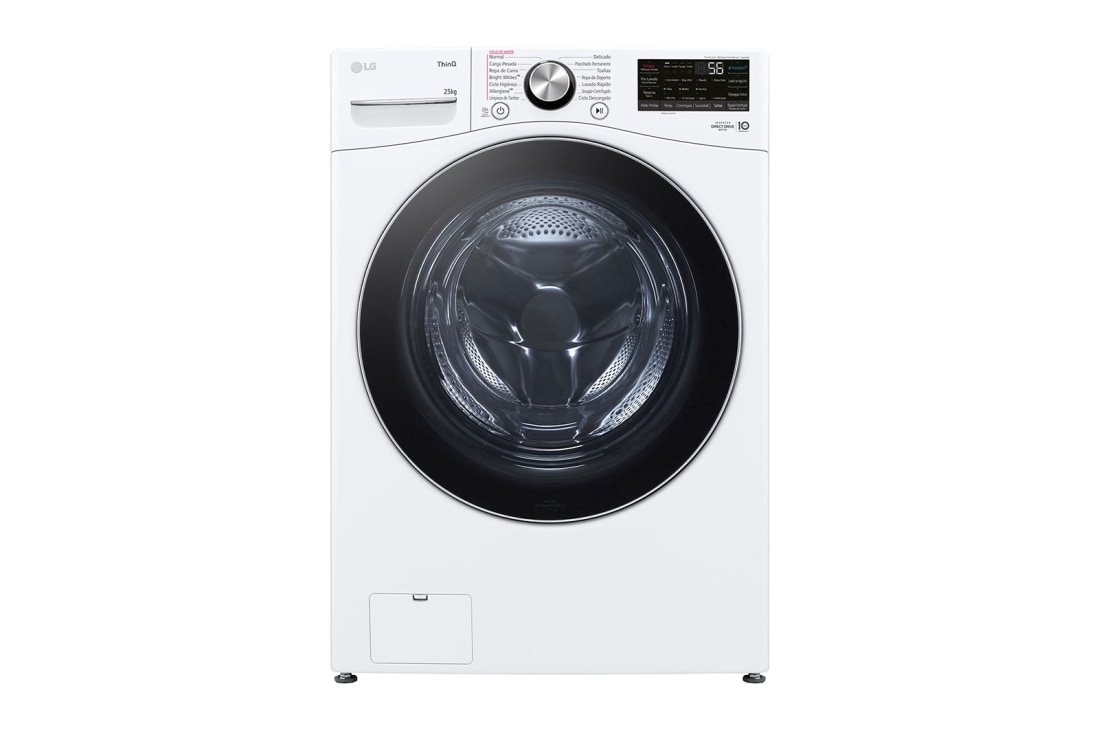 LG Lavadora Carga Frontal 25kg/55lbs LG WM25BV2S6BR TurboWash? 360° Black Steel, front view, WM25WV2S6BR