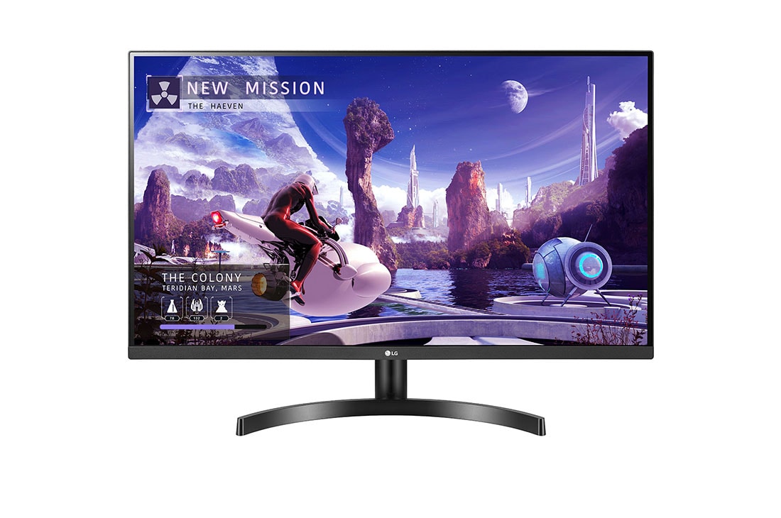 LG 32QN600-B - Monitor QHD  (Panel IPS: 2560 x 1440p, 16:9, 350cd/m2, 1000:1, sRGB >99, 75Hz, 5ms); diag. 80cm; entradas: HDMI x2, DP x1; marcos ultrafinos, Vista frontal, 32QN600-B