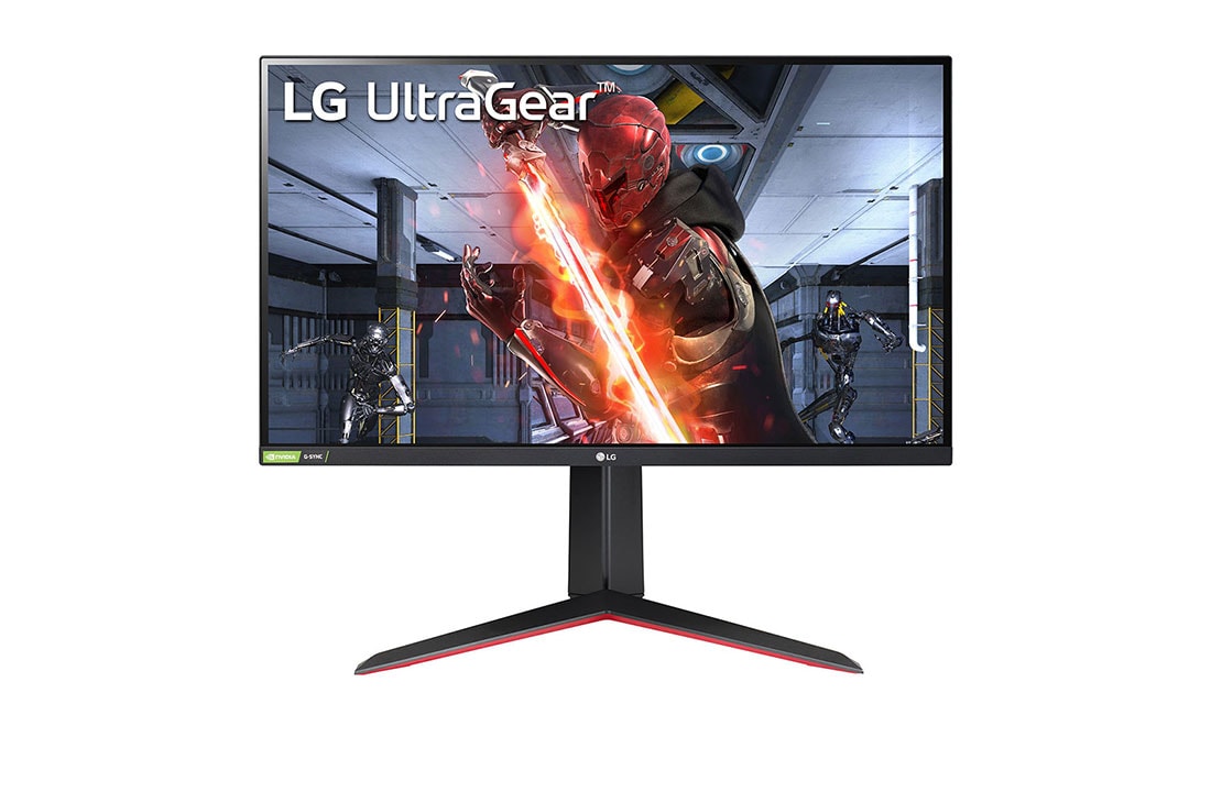 LG 27” UltraGear? Full HD IPS 1ms (GtG) Gaming Monitor with NVIDIA? G-SYNC? Compatible, front view, 27GN65R-B
