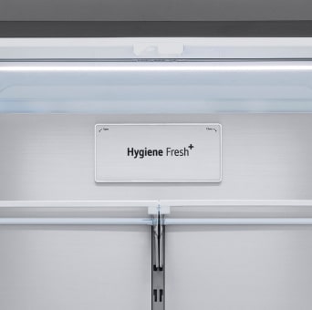 Vista interior del frigorífico LG de varias puertas con el logotipo de Hygiene Fresh+ ?.