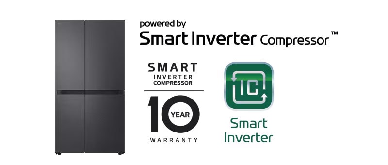 Imagen del producto con el logo del Compresor Smart Inverter? y el logo de garantía de 10 a?os.