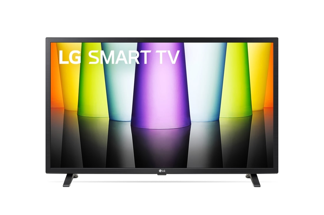 LG HD 32'' LQ630B Smart TV con ThinQ AI (Inteligencia Artificial), Una vista frontal del televisor LG Full HD con una imagen de relleno y el logotipo del producto en, 32LQ630BPSA