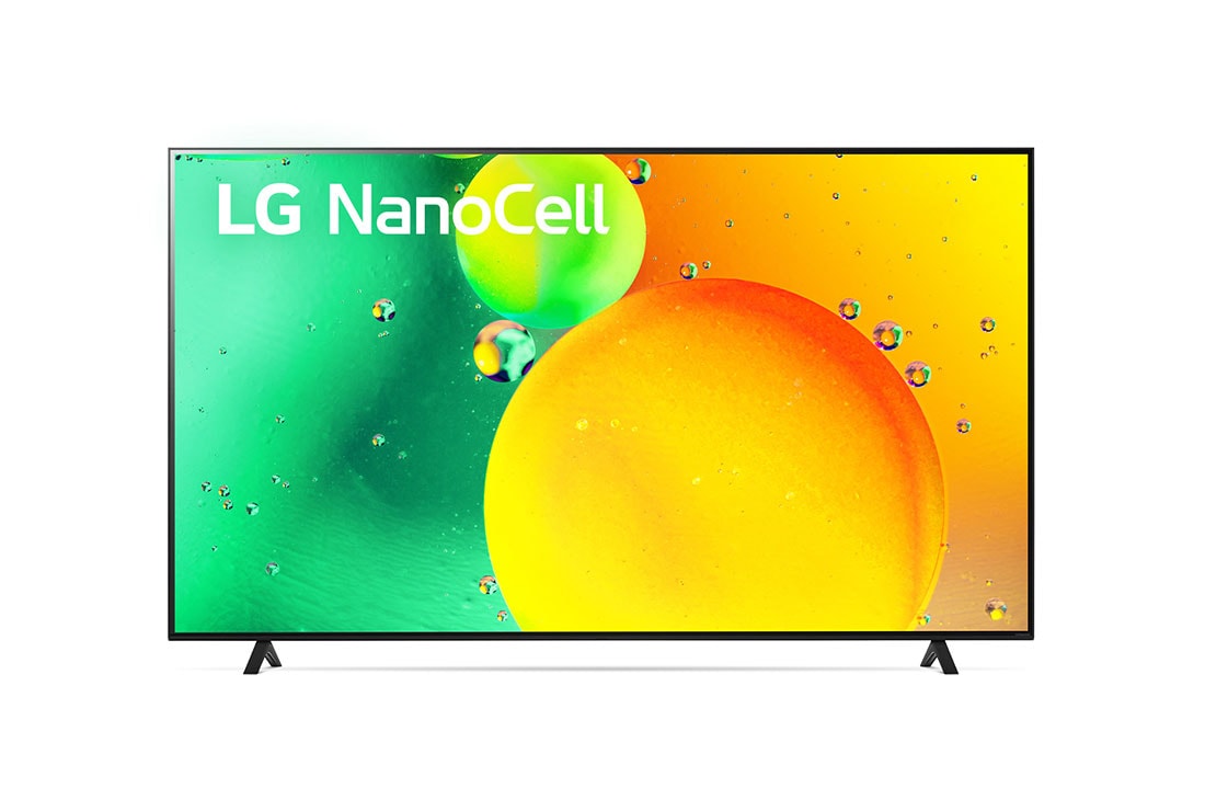 LG NanoCell 70'' NANO75 4K Smart TV con ThinQ AI (Inteligencia Artificial), α7 Gen5 AI Processor, Vista frontal del televisor LG NanoCell, 70NANO75SQA