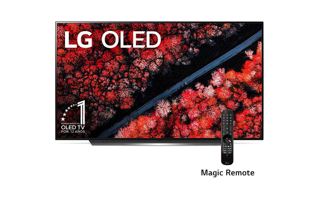 LG OLED TV 77''| UHD 4K SMART TV | Ultra HD | Procesador α9 Gen 2 | ThinQ? AI | Resolución tipo Cine 4K HDR / HFR | Dolby Vision - Atmos, vista frontal, OLED77C9PSB
