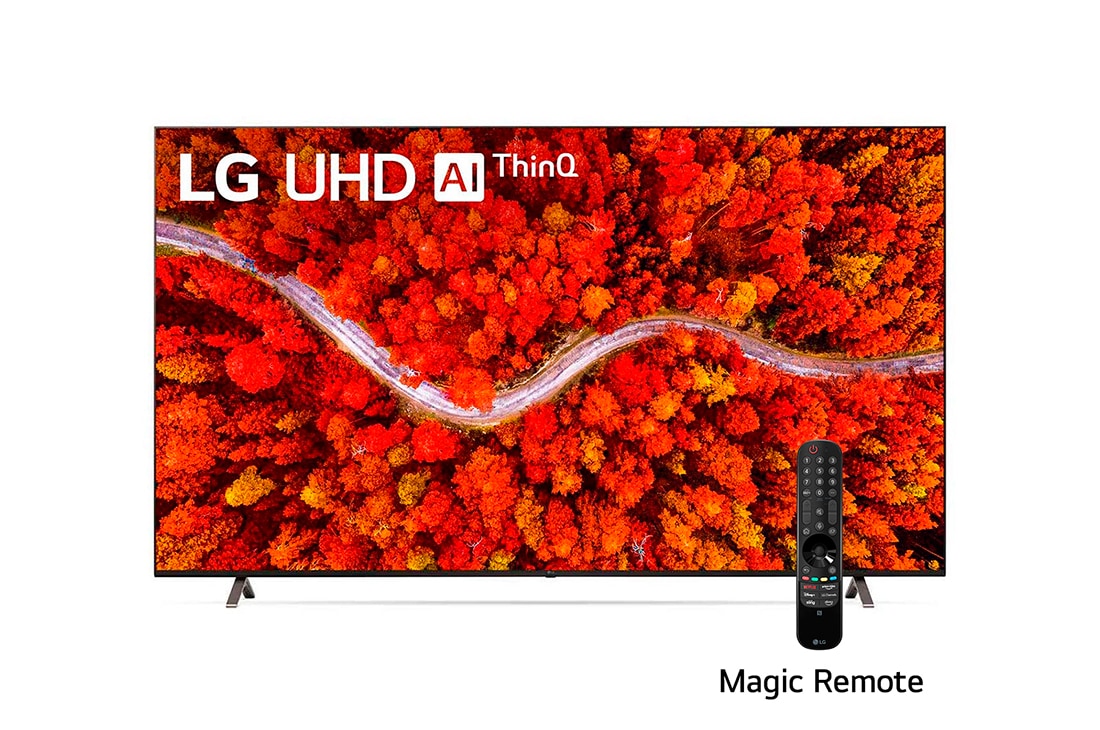 LG UHD AI ThinQ 86'' UP80 4K Smart TV, Procesador α7 Gen4 AI, Magic Remote, Vista frontal del televisor LG UHD, 86UP8050PSB