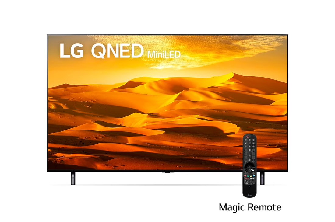 LG Televisor QNED MiniLED  65''  4K Smart TV ThinQ? AI Procesador α7 Gen5 AI , A front view of the LG QNED TV with infill image and product logo on, 65QNED90SQA