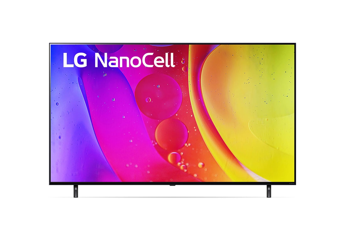 LG NanoCell TV 65'' NANO80 4K UHD SMART TV con ThinQ AI (Inteligencia Artificial), Procesador Inteligente α5 gen5, Vista frontal del televisor LG NanoCell, 65NANO80SQA.awp