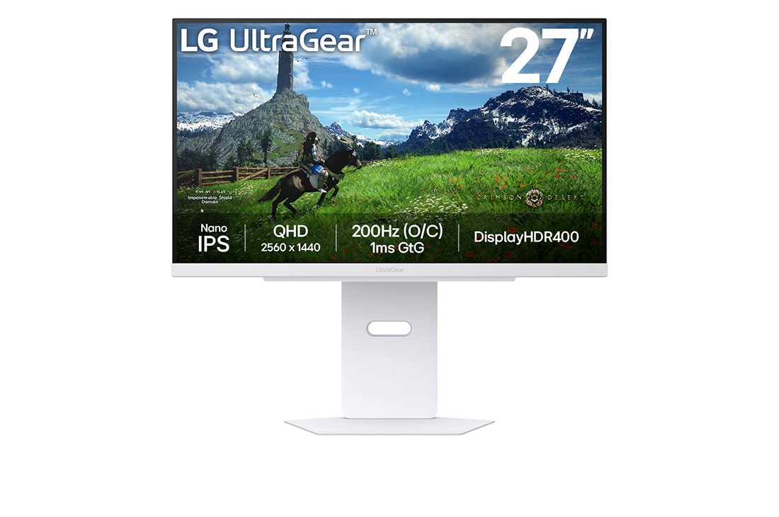LG 27” UltraGear? QHD Nano IPS 180Hz (O/C 200Hz) 電競顯示器 | 1ms (GtG), DisplayHDR? 400, 正視圖, 27GS86Q-W