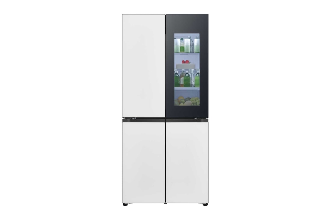 LG 507L 全景透視窗 十字四門冰箱 奶油白, front view , F554GWWV8B