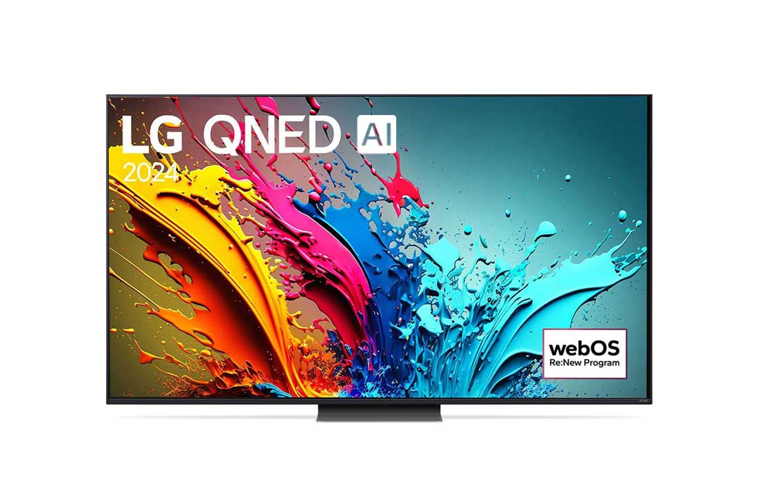 LG 75 英寸 LG QNED AI<br>QNED86 4K 智能電視 2024, LG QNED TV, QNED86 的正面視圖，屏幕上顯示“LG QNED, 2024”字樣和 webOS Re:New Program 徽標, 75QNED86TCA