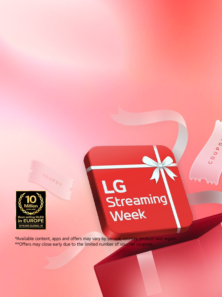 Es wird ein rotes K?stchen mit der Aufschrift ?LG Streaming Week“ gezeigt.