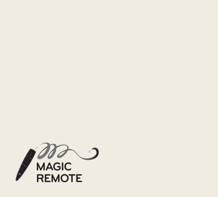 Ein Logo mit einem Schreibstift und den Worten Magic Remote.