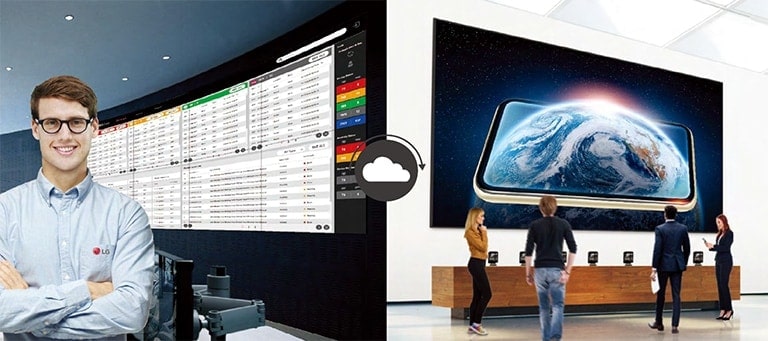 Ein Techniker von LG überwacht den Status eines MAGNIT, das in Gesch?ften für elektronische Ger?te installiert ist, in Echtzeit.