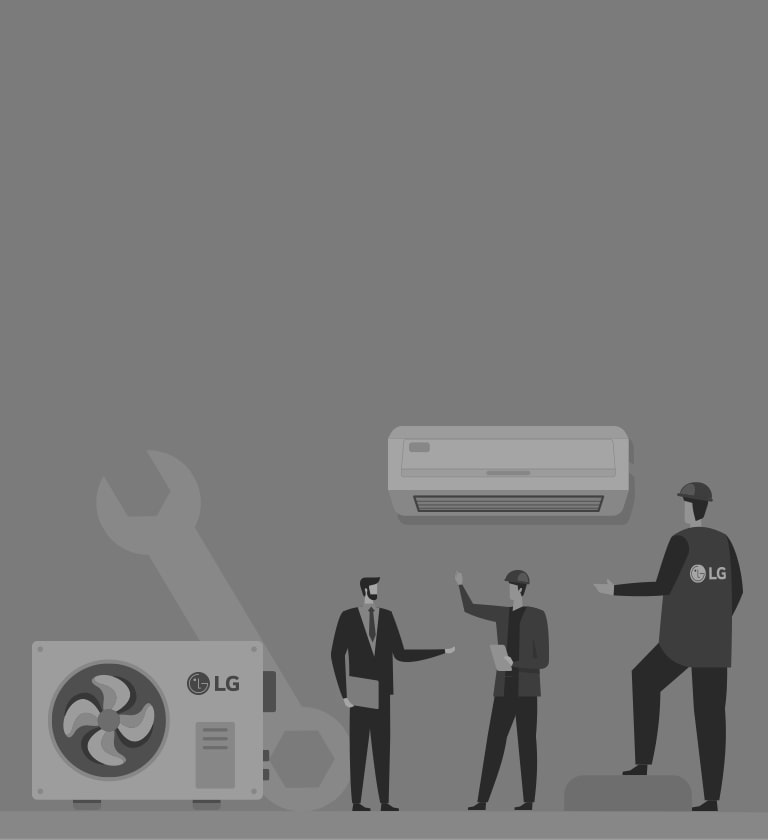 LG Installateur und Berater bei der überprüfung eines HVAC-Systems