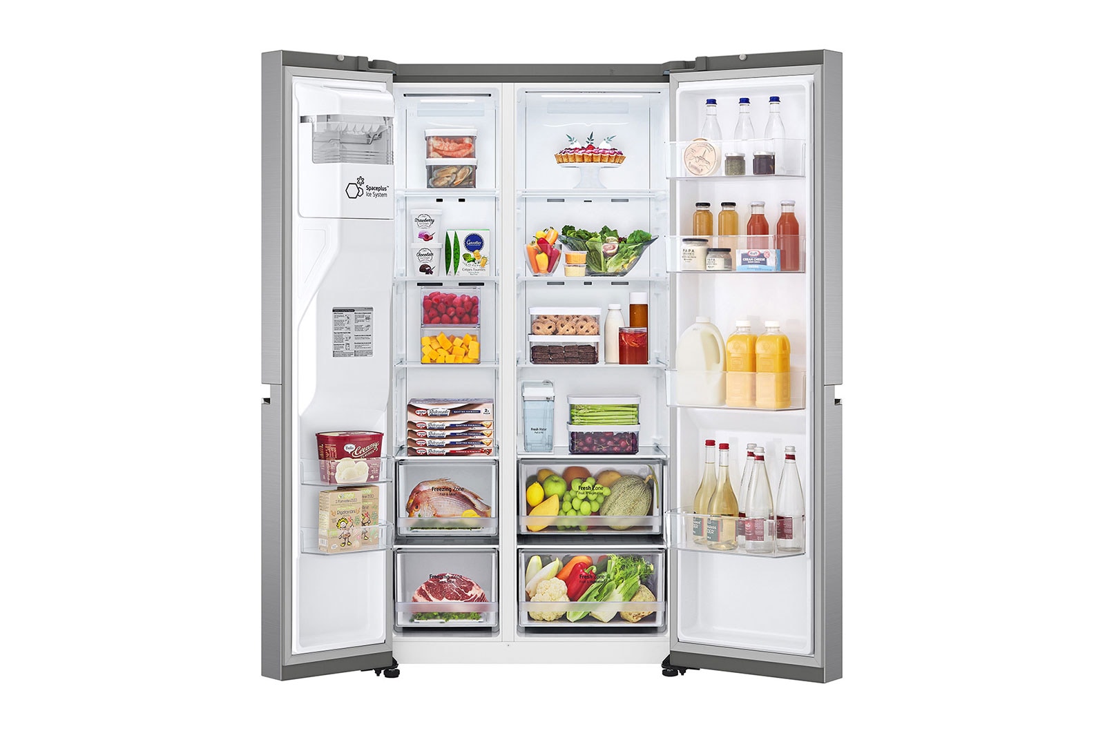LG Side-by-Side mit Eis-, Crushed Ice- und Wasserspender | 635 Liter Kapazit?t | Interner Wassertank 4L | Platinum Silver  | LG GSLV71PZTE, GSLV71PZTE