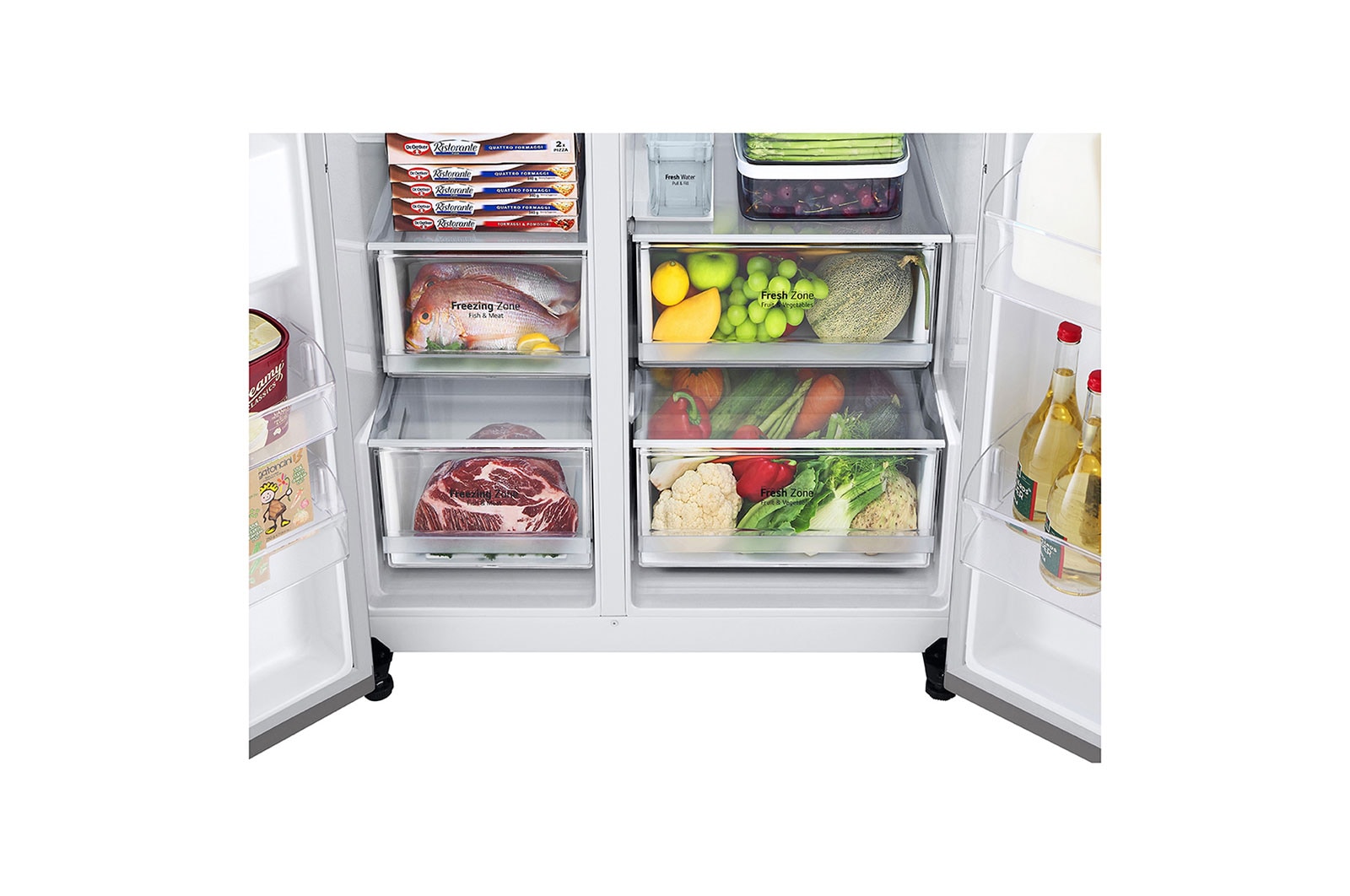 LG Side-by-Side mit Eis-, Crushed Ice- und Wasserspender | 635 Liter Kapazit?t | Interner Wassertank 4L | Platinum Silver  | LG GSLV71PZTE, GSLV71PZTE