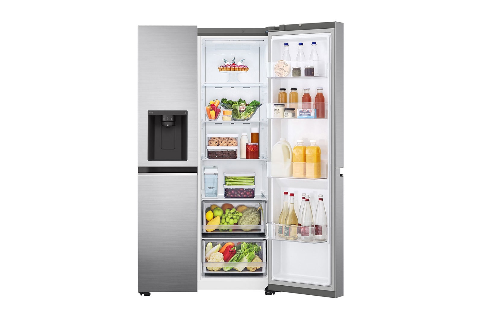 LG Side-by-Side mit Eis-, Crushed Ice- und Wasserspender | 635 Liter Kapazit?t | Interner Wassertank 4L | Platinum Silver  | LG GSLV71PZTE, GSLV71PZTE