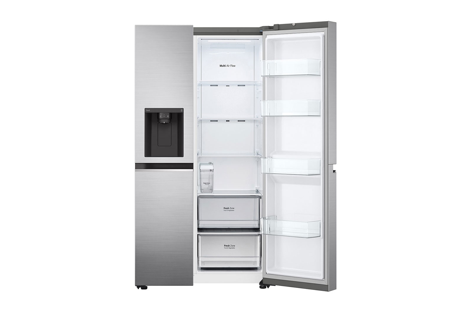 LG Side-by-Side mit Eis-, Crushed Ice- und Wasserspender | 635 Liter Kapazit?t | Interner Wassertank 4L | Platinum Silver  | LG GSLV71PZTE, GSLV71PZTE