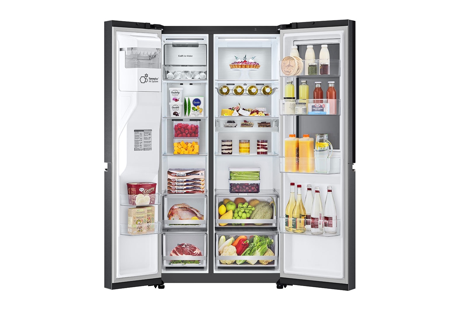 LG Side-by-Side mit  InstaView Door-in-Door? | Craft Ice, Crushed Ice, Eiswürfel und Wasserspender | 635 Liter Kapazit?t | Energieeffizienzklasse E | Festwasseranschluss | Matte Black Steel | LG GSXV90MCDE, GSXV90MCDE