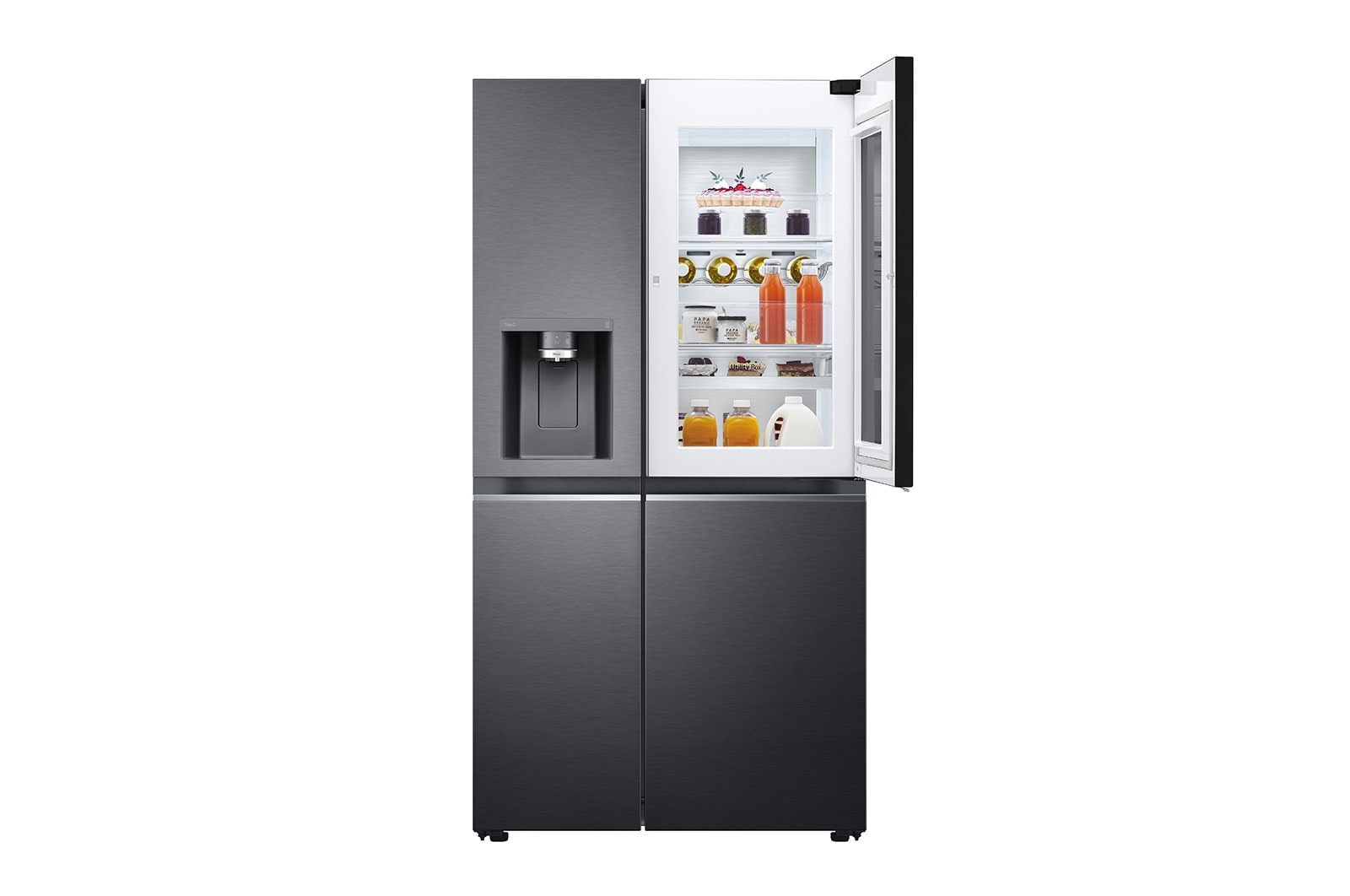 LG Side-by-Side mit  InstaView Door-in-Door? | Craft Ice, Crushed Ice, Eiswürfel und Wasserspender | 635 Liter Kapazit?t | Energieeffizienzklasse E | Festwasseranschluss | Matte Black Steel | LG GSXV90MCDE, GSXV90MCDE