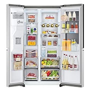 LG Side-by-Side mit InstaView Door-in-Door ? | Eis-, Crushed Ice- und Wasserspender | 635 Liter Kapazit?t | Shiny Steel | LG GSXV91BSAE, GSXV91BSAE