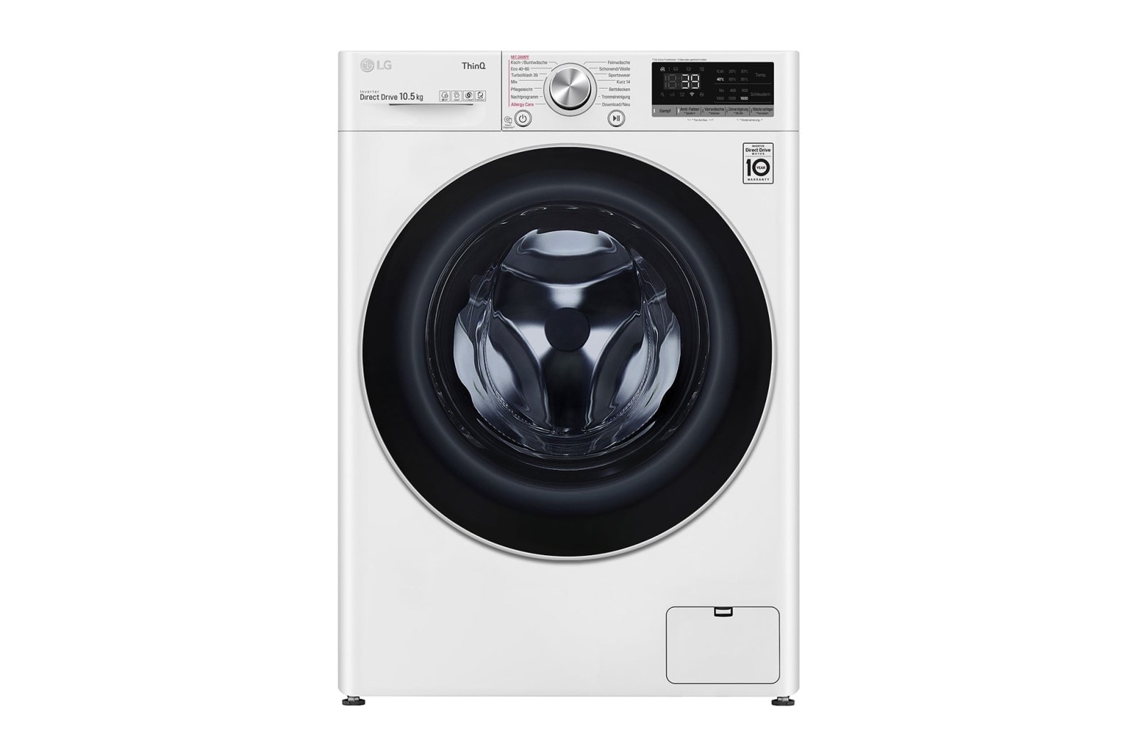 Vorderansicht von Waschmaschine | 10.5 kg | AI DD? | Steam? | TurboWash? | Aqualock | Neue Wohlfühl-Trommel | LG F6WV710P1 F6WV710P1