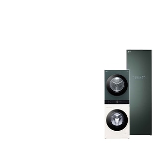 An image showing a stacked WashTower product next to an LG Styler