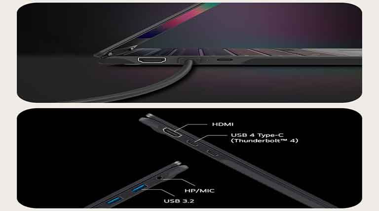 HDMI, USB 4 Type-C (Thunderbolt? 4), HP/MIC, USB 3.2.