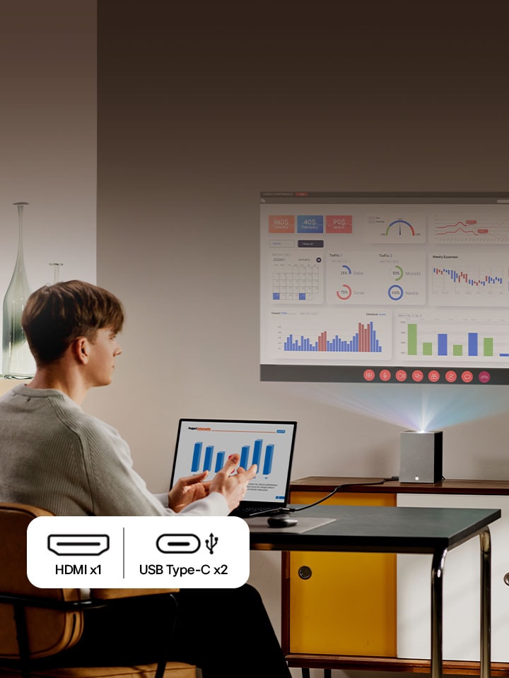 LG CineBeam projecting a graph screen