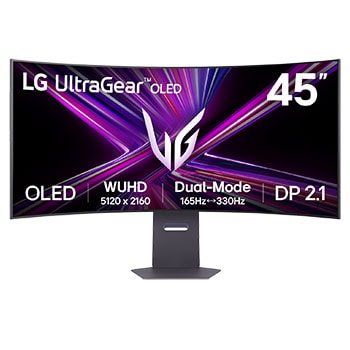 Front view of LG UltraGear? 45-inch OLED Dual-Mode 5K2K Gaming Monitor | 0.03ms (GtG), Rich Bass (10Wx2), DisplayHDR True Black 400, DP 2.1 &amp; USB-C 45GX950A-B.AAU