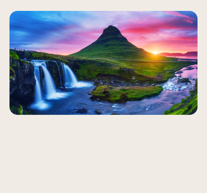 é exibida uma galeria com 6 imagens de bal?es de ar quente no céu. Duas imagens s?o selecionadas. Em seguida, aparece uma galeria com seis imagens de pessoas soprando bolhas. Mais duas s?o selecionadas. é exibida uma tela preta com um ícone de carregamento rosa e roxo. Uma paisagem mística surge na tela, e os aprimoramentos v?o aparecendo gradualmente da esquerda para a direita.