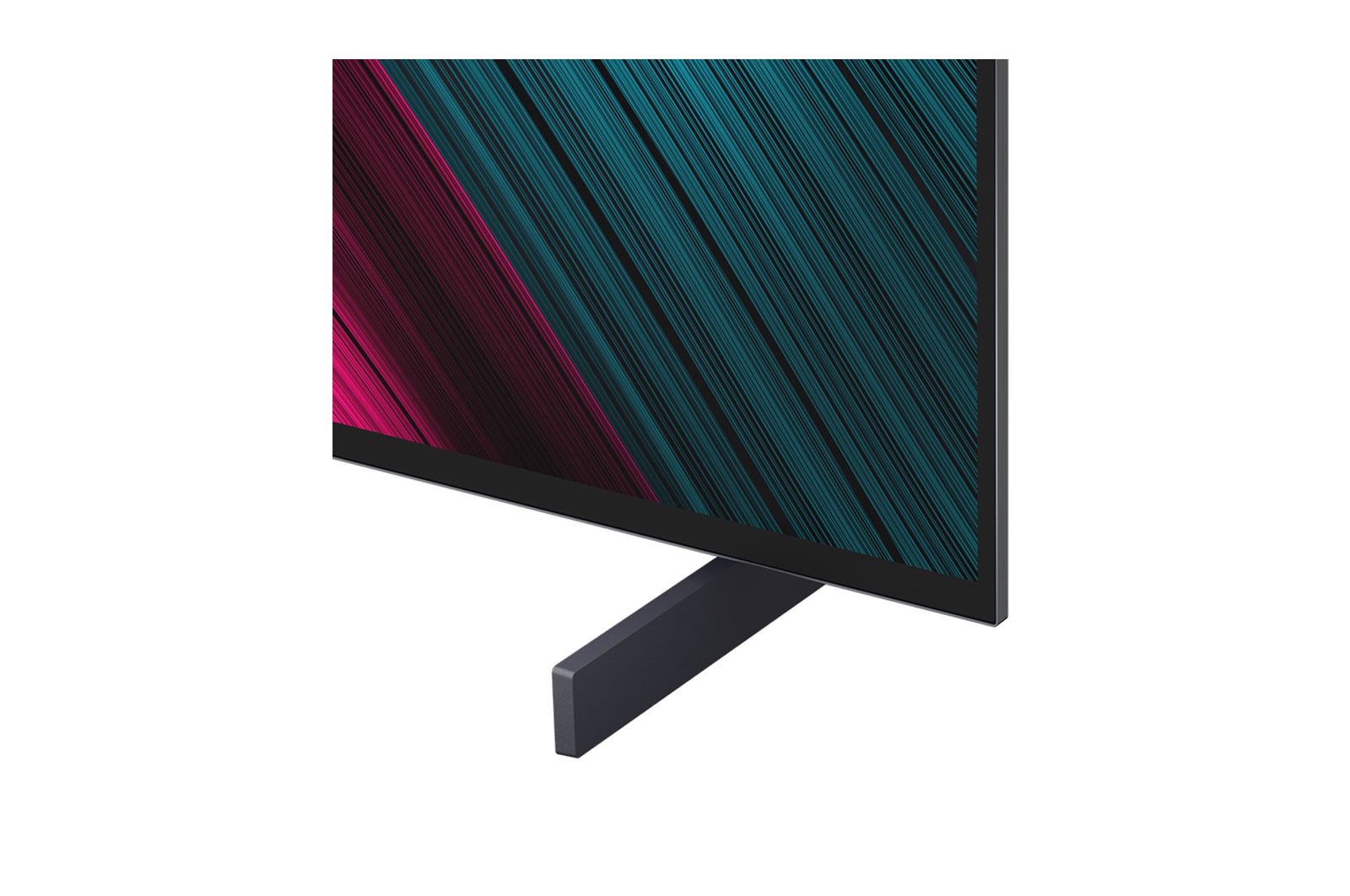 Vista frontal e lateral da Smart TV 4K LG OLED evo AI C5, mostrando suas dimens?es de comprimento, largura, altura e profundidade.