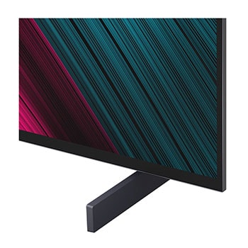 Vista frontal e lateral da Smart TV 4K LG OLED evo AI C5, mostrando suas dimens?es de comprimento, largura, altura e profundidade.