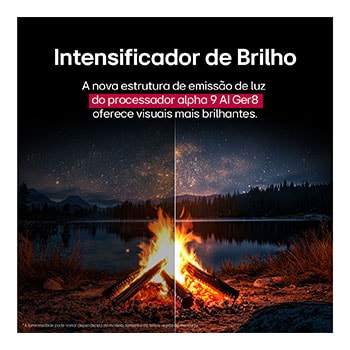 Um papagaio colorido em ultra-alta defini??o sobre um fundo preto. Gotas de água est?o suspensas no ar ao seu redor. A imagem demonstra a tecnologia Cores perfeitas, com as diferentes tonalidades do corpo do papagaio vibrantes e nítidas. Diferentes logotipos de certifica??es UL e Intertek s?o exibidos. Eles se referem a 100% de fidelidade de cores e 100% de volume de cores. Também é visível o texto: verifique a marca de certifica??o Cores perfeitas.