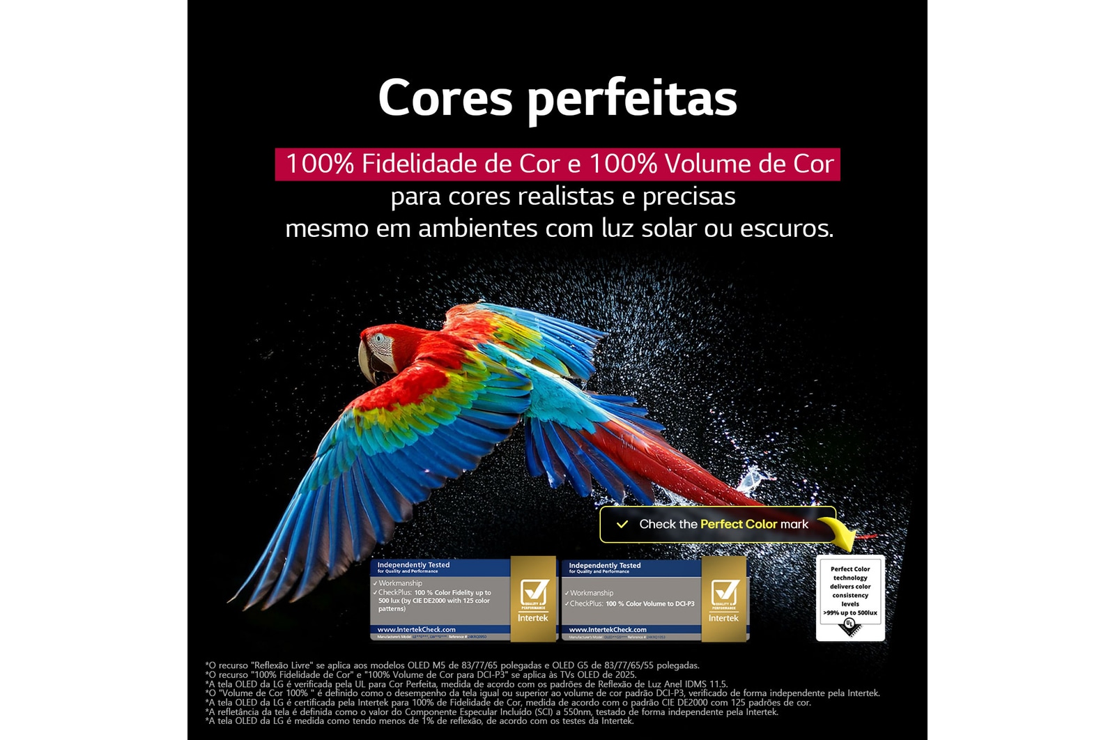 LG AI Magic Remote com o bot?o AI em destaque. Ao redor dele est?o as diferentes funcionalidades que um usuário pode acessar a partir do bot?o. AI Voice ID, AI Search, AI Chatbot, AI Concierge, AI Picture Wizard e AI Sound Wizard. O texto explica que o LG AI Magic Remote completa sua experiência de IA com um bot?o AI dedicado e pode ser usado como um air mouse. Basta apontar e clicar.