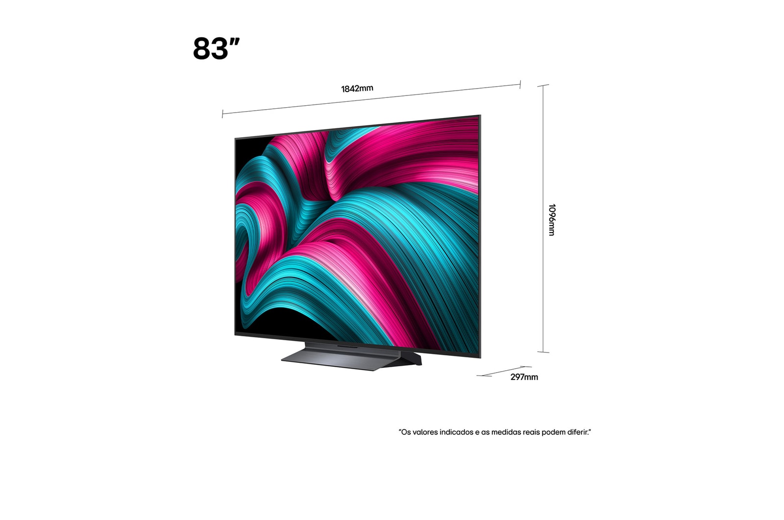 Sala de estar com uma LG OLED TV montada na parede. A TV exibe uma cadeia de montanhas contra um céu escuro e estrelado. A cena é dividida ao meio para mostrar como a tecnologia Preto perfeito oferece níveis de preto verdadeiros, independentemente de estar claro ou escuro ao seu redor. Um lado da cena mostra uma vers?o mais opaca e acinzentada da paisagem, a tela denominada Preto imperfeito. Do outro lado, há uma imagem mais agradável, com uma faixa dinamica maior de pretos e brancos. Esta é a tela denominada Preto perfeito. O logotipo de certifica??o também é visível: a tecnologia Preto perfeito oferece níveis de preto menores ou iguais a 0,24 nit até 500 lux. Há um bal?o de texto ao seu lado que diz: verifique a marca de certifica??o Preto perfeito.